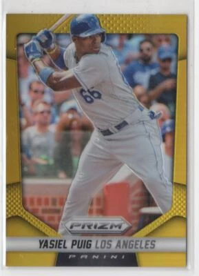 2014 Panini Prizm Prizms Gold Yasiel Puig 05/10 Los Angeles Dodgers #28 - Image 1 of 2