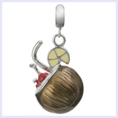Cuentas de esmalte de cóctel de coco de plata esterlina rodio para pulsera europea con dije Foto 1 de 2
