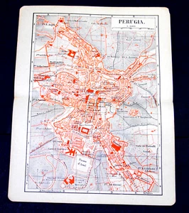1898 ANTICA STAMPA TOPOGRAFICA:PERUGIA CITTA,UMBRIA,TERNI CASCATE.Scal 1:11000.1 - Foto 1 di 1