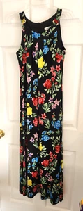 Calvin Klein Maxi Dress Sz Medium Sleeveless Black Floral Resort Cruise Wear - Picture 1 of 5