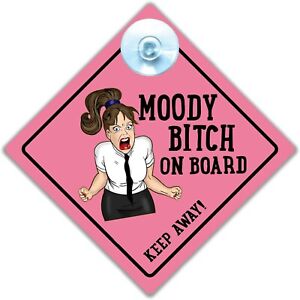 Pink MOODY BITCH Banter 'Baby on Board' style Fun Gift First Car Van Window Sign