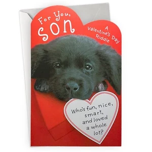 Riddle VALENTINE'S DAY Card FOR SON, Labrador Retriever Puppy by AGC +Envelope - Picture 1 of 4