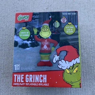 4 Foot Grinch in Max Sweater Christmas LED Outdoor Airblown Gemmy Inflatable - Image 1 of 4