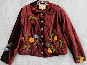 Double D Ranch Jacket Womens Small Floral Western Cottage Velvet 3D Crochet - Picture 1 of 10