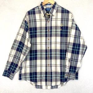 Vintage Dover Arrow Shirt Mens Large Long Blue Plaid Nautical Anchor Preppy 90s - Picture 1 of 12