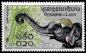 1958 Laos Michel #77 MLH OG 🔥ELEPHANT🔥VF - Picture 1 of 2