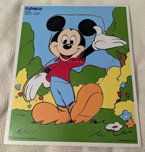 Vintage Playskool Walt Disney Mickey Mouse 9 Piece Wooden Puzzle #190-05 USA - Picture 1 of 5