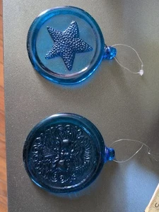 TWO Blue Glass Sun Catchers - Star Fish & Blowing Wind Design - 3.75" W x 4" H - Picture 1 of 7