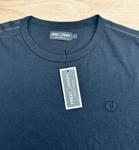 New With Tags Fred Perry Shirt Men Black Taped Ringer Crewneck Logo Short Sleeve - Picture 1 of 5