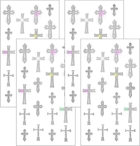 4 Sheets Crystal Rhinestone Cross Sticker Decals, Self Adhesive Glitter Bling Cr - Picture 1 of 12