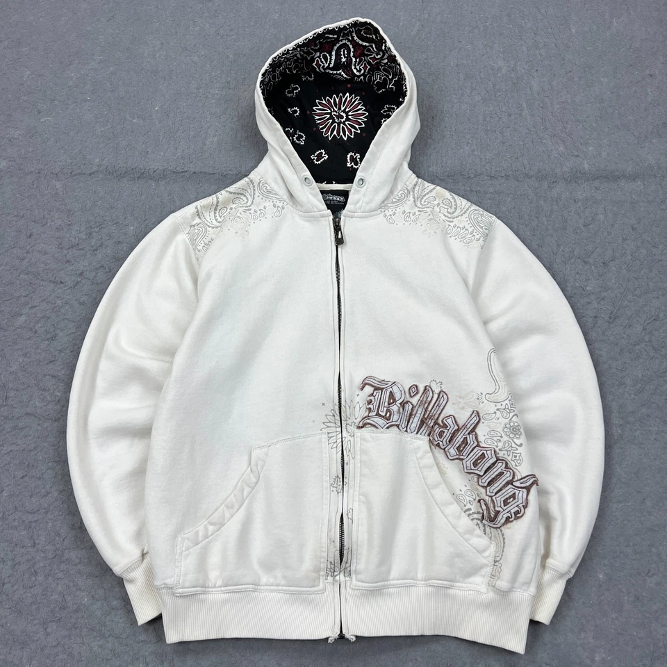 Sudadera con Capucha Billabong Para Hombre Grande Blanca Cremallera Completa Sudadera Gráfico Deletreado Y2K Foto 1 de 4