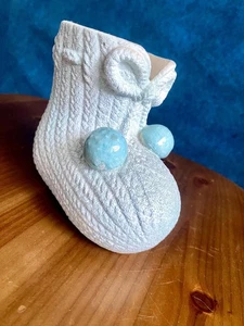 Vintage Boy Blue Baby Bootie Planter Nursery Decor Baby Shower - Picture 1 of 8