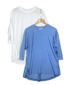 Athleta Tranquility Tops Size Small White & Blue 3/4 Sleeve Athleisure Oversized - Picture 1 of 9