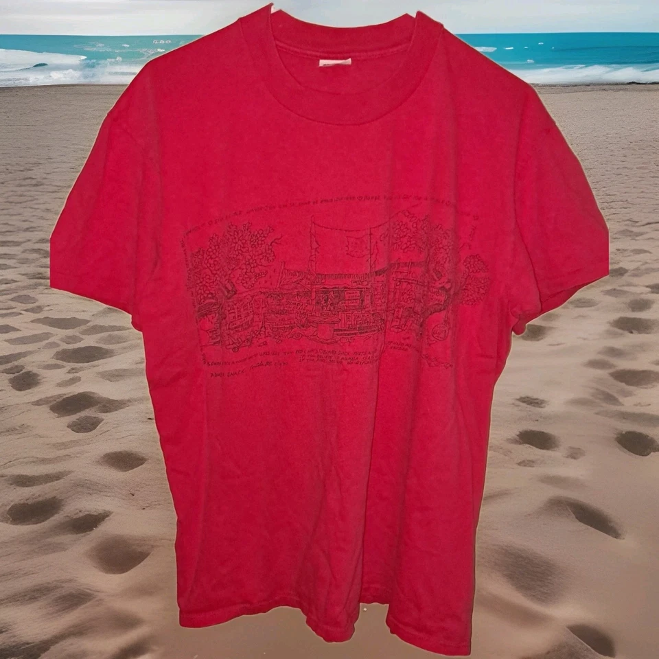 Vtg Full Moon Party Reggae Bomba's Shack Red T Shirt Surf Art Large  - Image 1 of 4