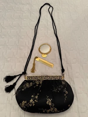 Judith Leiber Black Satin Clutch Bag w/ Mirror & Comb - Image 1 of 4