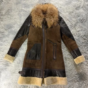 AVIREX B-3 Shearling Coat Real Fur Tanuki Brown Black Sheepskin Jacket  Size S - Picture 1 of 24