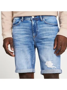 River Island Ripped Skinny Denim Shorts - Blau W34 Neu mit Etikett - Bild 1 von 3
