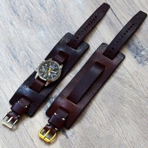Full grain leather watch strap bund 18/20 mm hand crafted veg tanned cuff band - Picture 1 of 6