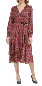 Vestido envolvente Karl Lagerfeld para mujer floral atado cintura cuello en V mangas largas talla 0/XS - Imagen 1 de 21
