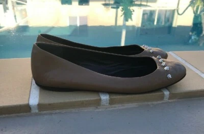 Balenciaga Light Brown Leather Studded Ballet Flats Tan Sz 39.5 Made In Italy - Image 1 of 4