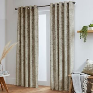 Crushed Velvet Curtains Pair Eyelet Ring Top Fully Lined- Black - Silver - White