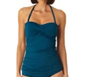 Anne Cole Twist-Front Ruched Tankini Top Deep Sea Blue (looks Teal), Small, $60 - Picture 1 of 6