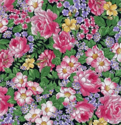 Flower Fairies DREAM FLOWERS ALLOVER Roses on Black Fabric By the FQ - 1/4 YD - Image 1 of 4