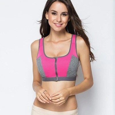 Women's Zipper Closure Padded Sport Push Up Bra Running Gym Workout Top Wear NEW - Image 1 of 4
