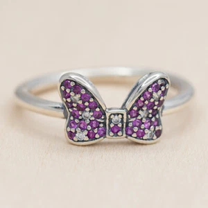 New Authentic Pandora Disney Minnie's Sparkling Bow Ring 190956CZR W Hinged Box - Picture 1 of 4