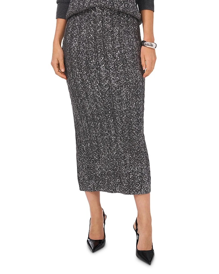 Falda ceñida metálica Vince Camuto tejido con cable talla XS gris/plateado Foto 1 de 4