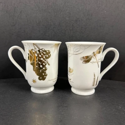 Set of 2 Vintage Pottery Barn Laughter Coffee Mugs, Grapes, Dragonfly, Japan Foto 1 de 4