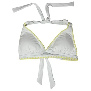 Lucky Brand Triangle Bikini Swim Top Womens L White Yellow Embroider MSRP $78 - Picture 1 of 8