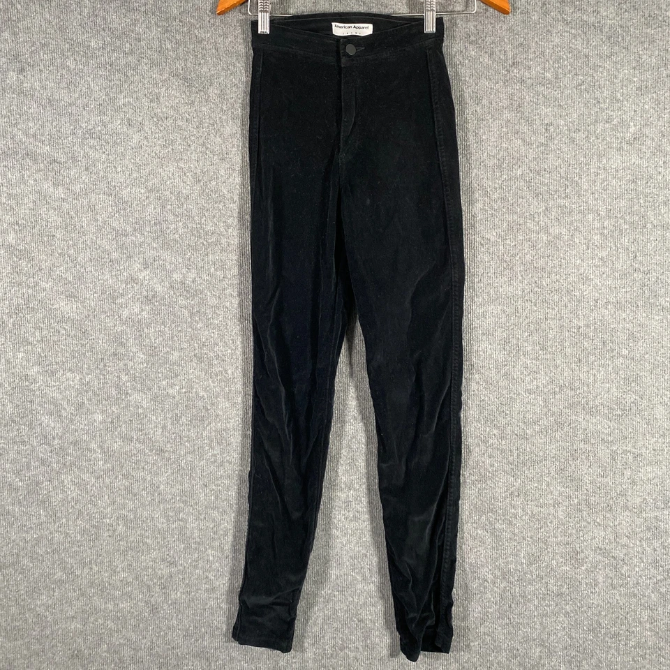 American Apparel Jeans Womens S Black Trousers Velour Skinny Leg Y2K Style Retro - image 1 of 4