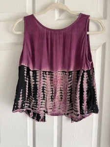 Medium lila schwarz Batik Tank Top Tie Back Cami Boho Hippie rückenfreies Shirt - Bild 1 von 2