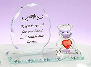 Placa de vidrio esculpido AMIGOS ALCANZAN NUESTRA MANO con Corazón de Oso de Peluche San Valentín - Imagen 1 de 1