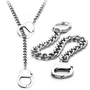 PARURE BRACELET + CHAINE GOURMETTE HOMME ACIER PAS CHER NEUF FERMOIR MENOTTE 17 - Picture 1 of 1