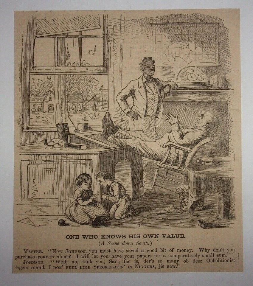 1862 One Who Knows His Own Value Engraving A Scene Down South - Slavery - Image 1 of 1