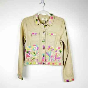 NUEVA Chaqueta de mezclilla Antica Sartoria Bronceada Flores Bordadas Talla 2 - Imagen 1 de 11