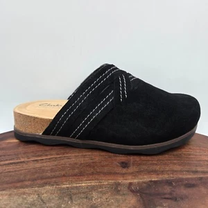 Clarks Brynn Glide Shoes Women's 7.5W Wide Black Suede Comfort Mule Clog Cork - Picture 1 of 12