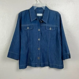 Alfred Dunner Blue Chambray Button Top Women's 14P coastal beach summer boho - Picture 1 of 10