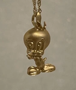 14k Gelbgold Tweety Vogel Anhänger 7/8" mal 3/8" mit 16" Kette 3 g - Bild 1 von 5