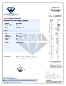 0.32 CTW F VS2 Round Cut Natural Certified Diamond White Gold Solitaire Pendant - Picture 1 of 1