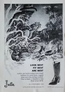 Justin Boots, Llano-Chocolate Kip & Kid Vintage 1960 Western Fashion Ad - Bild 1 von 1