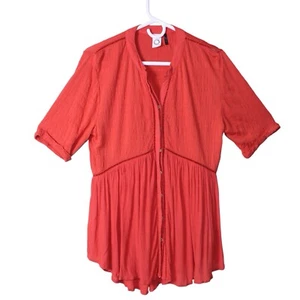 Akemi Kin Anthropologie Top Damen klein orange Knopf Crinkle Gaze Tunika fließend - Bild 1 von 14