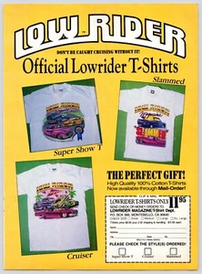 1990 Official Lowrider T-Shirt Order Form This a Full Page 8x11 Color Print Ad - Picture 1 of 5