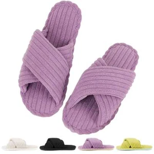 Women Soft Plush Fuzzy House Slippers Fur Cross Band Slip on Open Toe Cozy House - Picture 1 of 16