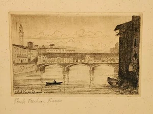 Print of Ponte Vecchio Bridge View Florence Italy Unknown Artist - Imagen 1 de 3
