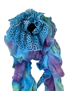 NMT Animal Print Ruffle Strech Shiffon Scarf Blue/Purple /Green- 60'' - Picture 1 of 5