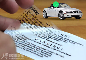 Adesivo parabrezza airbag warning decal BMW Windschutzscheibe aufkleber Z3 ecc