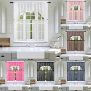 Kitchen Window Curtain panel tier swag & valance set of 3pc sheer rod pocket K66 - Picture 1 of 25